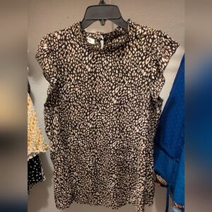 Leopard Print Mock Neck Babydoll Top